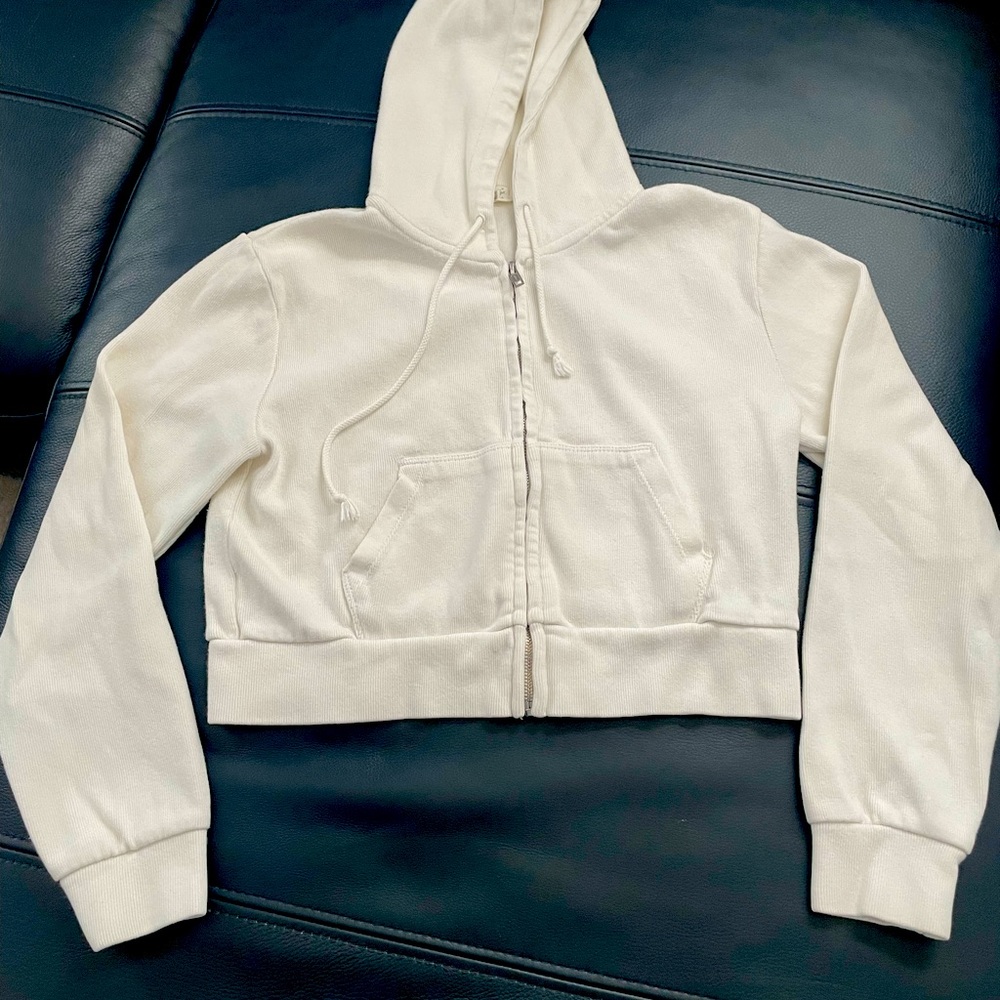 John Galt By Brandy Melville Ribbed Crop Sweater Hoodie off white/ cream color